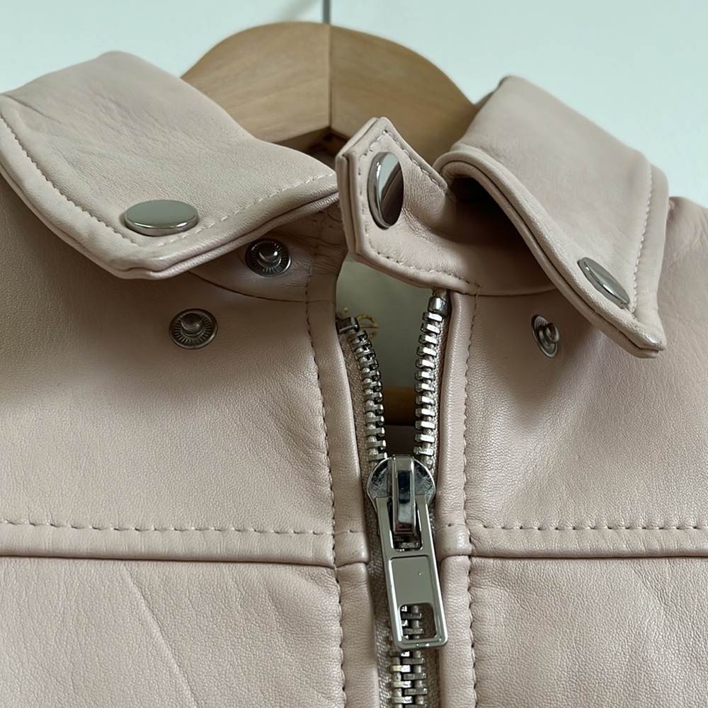 -Maje Light Rose Pale Pink Brittany Cropped Lamb Leather Jacket EU38 - Picture 4 of 11